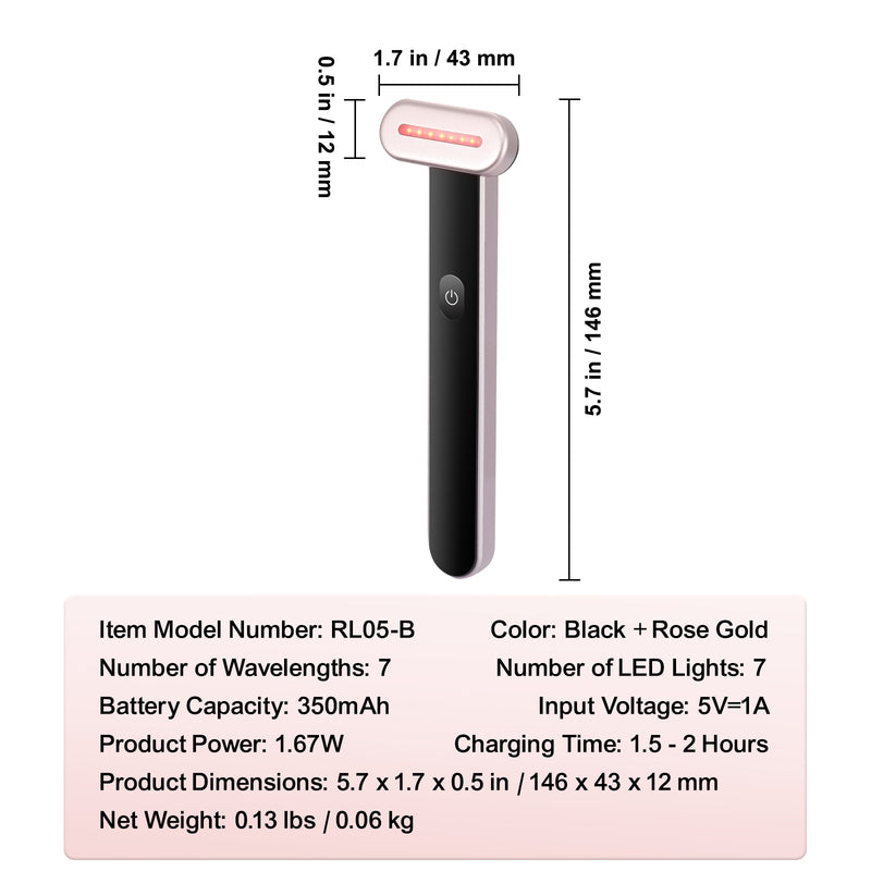 VEVOR Red Light Therapy Wand for Face, 7Color LED Facial Wand Red Light Therapy Device with Heatig Therapy Microcurrent Vibrating Massage, Portable LED Beauty Wand for Face, Neck