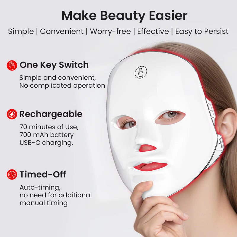 Red Light Mask for Face, 7-1 Colors Red Light Face Mask, Facial Skincare at Home, Cordless, Portable and Rechargeable