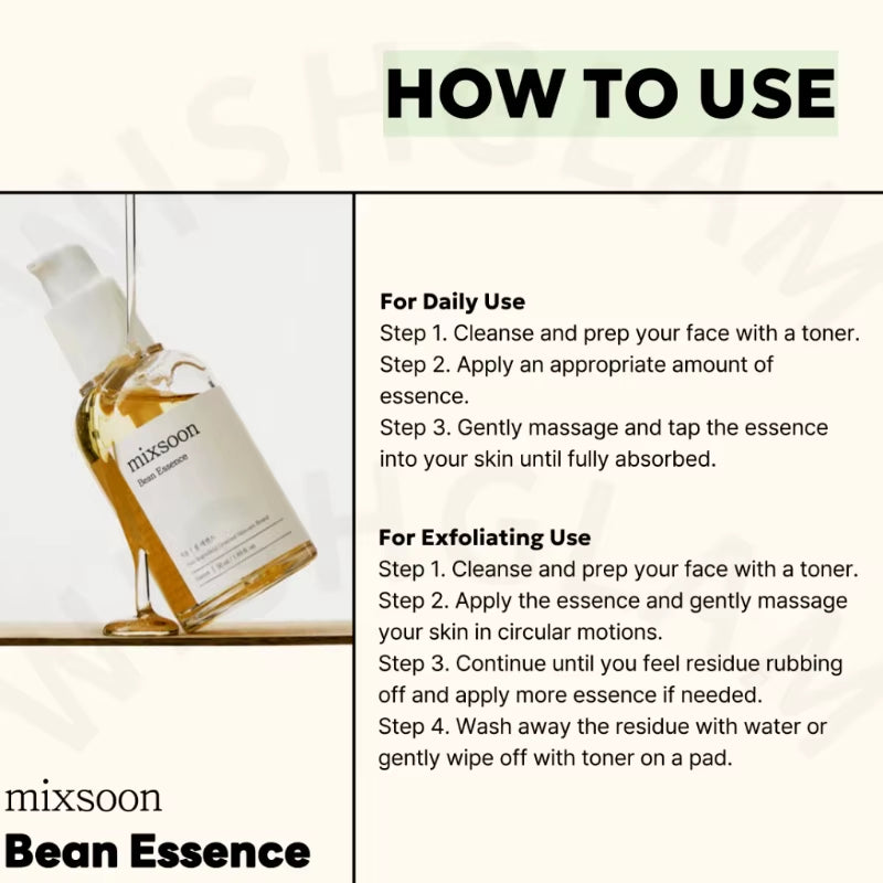 Korean Skin Care Mixsoon Glow Bean Essence,Hydrating Exfoliating Hyaluronic Acid Serum Facial Moisturizing Barrier Serum 50Ml
