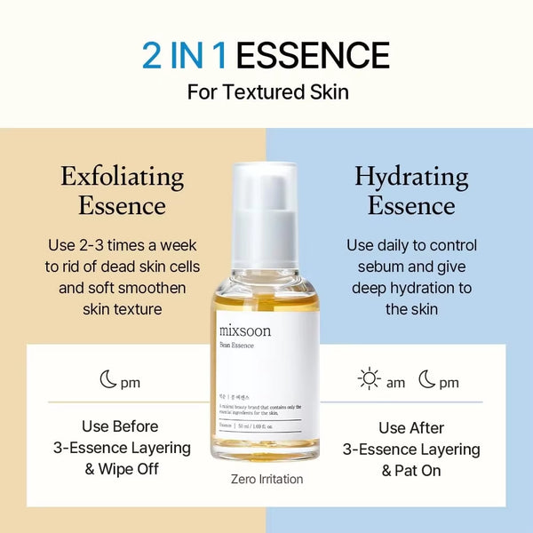 Korean Skin Care Mixsoon Glow Bean Essence,Hydrating Exfoliating Hyaluronic Acid Serum Facial Moisturizing Barrier Serum 50Ml