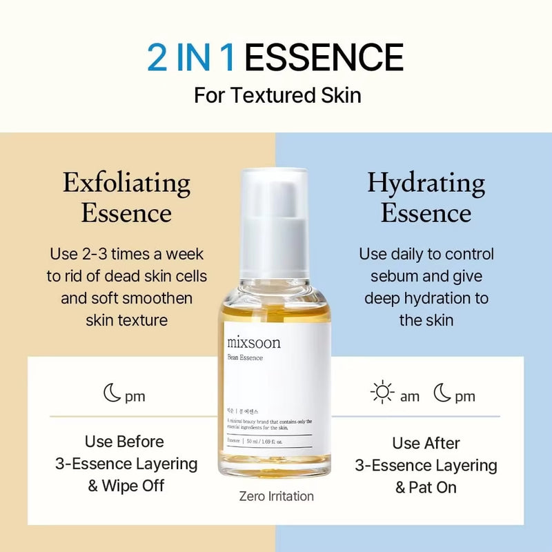 Korean Skin Care Mixsoon Glow Bean Essence,Hydrating Exfoliating Hyaluronic Acid Serum Facial Moisturizing Barrier Serum 50Ml